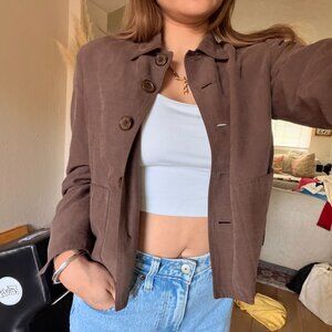 Vintage Silk Blend Brown Button Front Blazer Jacket - Jones New York
